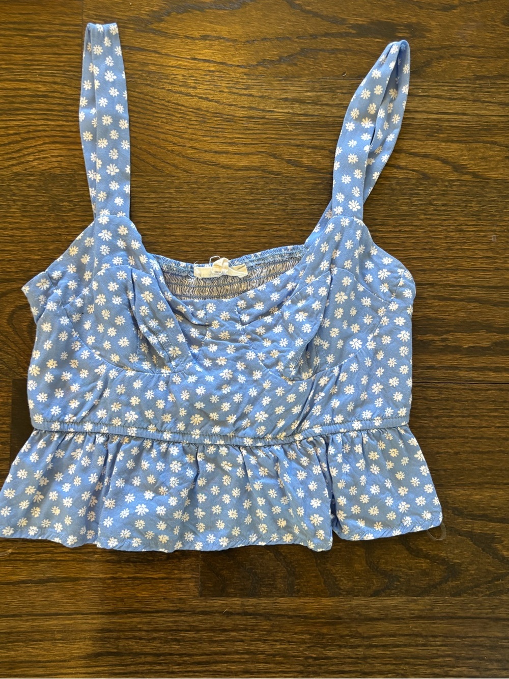 La Hearts Blue Floral Crop Tank with Peplum